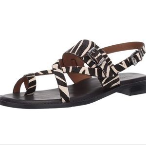 Patricia Nash 6 Fidella Zebra Leather Sandals Calf Hair Black White Animal Print
